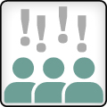 High confidence: Icon with three human figures and four exclamation marks