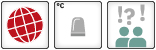 Three  icons: 1. Global Core Tipping element: Icon of a globe with all surface colored; 2. Threshold: Two orange flashlights; 3. Medium confidence: Icon with two human figures and two exclamation marks, one question mark
